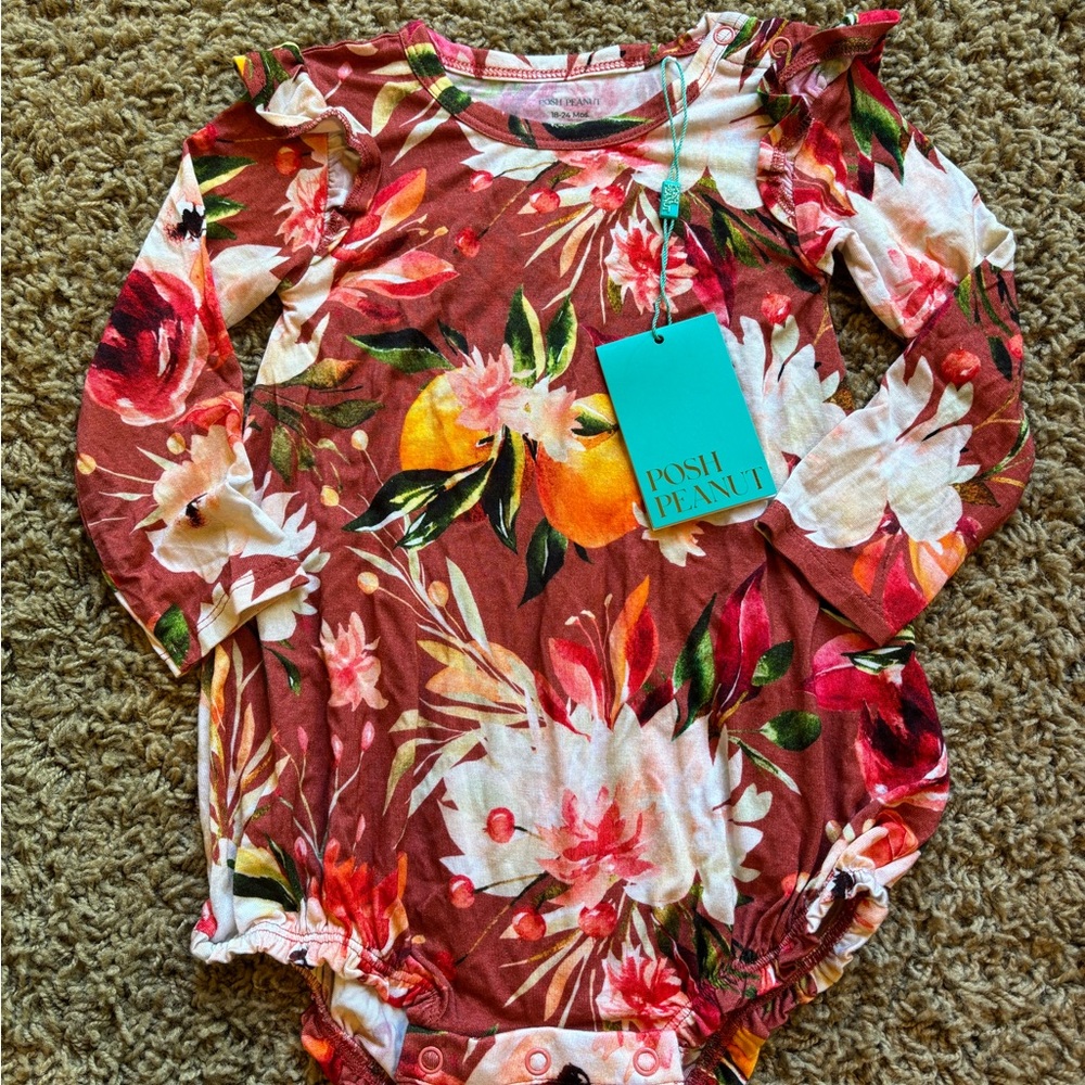 Posh Peanut Floral Bodysuit - Red and Pink